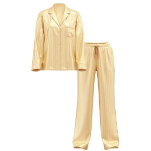 Піжама Glazed Satin Long Pajama Set Yellow Stripe
